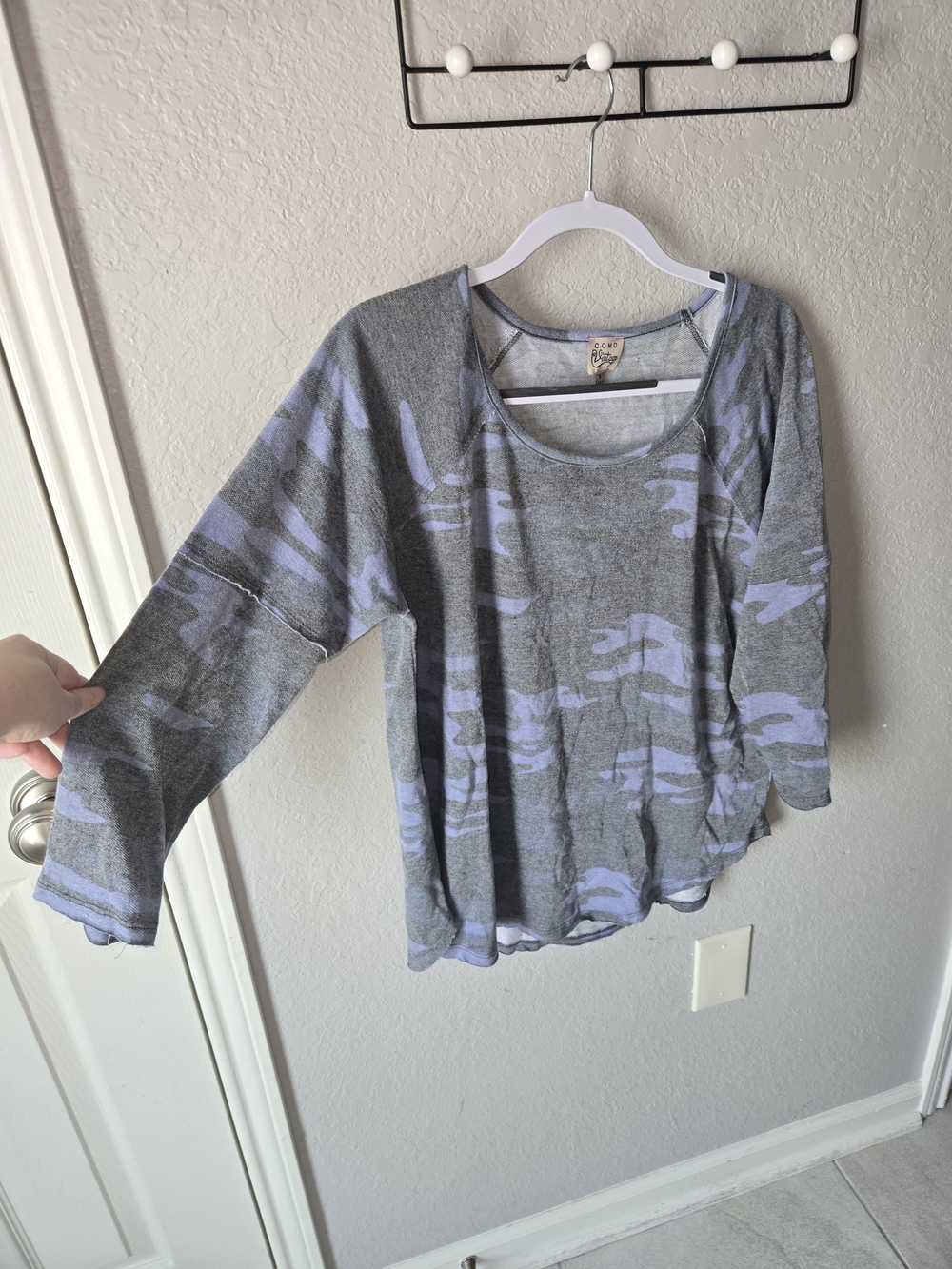 Como Vintage Blue Gray Camo Lightweight Sweater Top Size XL